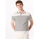 Fabrika Beyaz Erkek Basic Çizgili Polo T-Shirt Porter