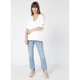 Fabrika Beyaz Kadın V Yaka Oversize T-Shirt TALITA - M