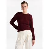 Fabrika Bisiklet Yaka Basic Saç Örgü Desenli Bordo Kazak Kadın F5WL-KZK0255