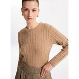 Fabrika Bisiklet Yaka Basic Saç Örgü Desenli Camel Kazak Kadın F5WL-KZK0255 - XL