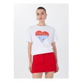 Fabrika Bisiklet Yaka Baskılı Beyaz Kadın T-Shirt F5SL-TST0426