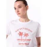 Fabrika Bisiklet Yaka Baskılı Beyaz Kadın T-Shirt F5SL-TST0445