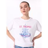 Fabrika Bisiklet Yaka Baskılı Beyaz Kadın T-Shirt F5SL-TST0462 - M
