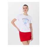 Fabrika Bisiklet Yaka Baskılı Beyaz Kadın T-Shirt F5SL-TST0466