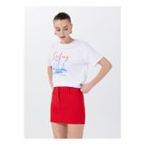 Fabrika Bisiklet Yaka Baskılı Beyaz Kadın T-Shirt F5SL-TST0467