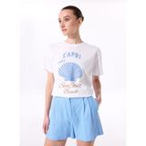 Fabrika Bisiklet Yaka Baskılı Beyaz Kadın T-Shirt F5SL-TST0468 - XL