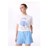 Fabrika Bisiklet Yaka Baskılı Beyaz Kadın T-Shirt F5SL-TST0468