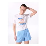 Fabrika Bisiklet Yaka Baskılı Beyaz Kadın T-Shirt F5SL-TST0470