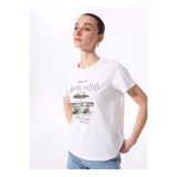Fabrika Bisiklet Yaka Baskılı Beyaz Kadın T-Shirt F5SL-TST0473