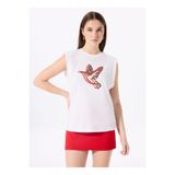 Fabrika Bisiklet Yaka Baskılı Kırık Beyaz Kadın T-Shirt F5SL-TST0371-1