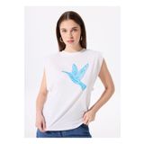 Fabrika Bisiklet Yaka Baskılı Kırık Beyaz Kadın T-Shirt F5SL-TST0372