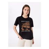 Fabrika Bisiklet Yaka Baskılı Siyah Kadın T-Shirt F5SL-TST0463
