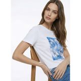 Fabrika Bisiklet Yaka Baskılı T-Shirt, L, 5003327808, Beyaz, Kadın