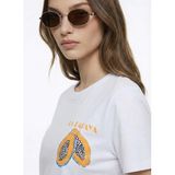 Fabrika Bisiklet Yaka Baskılı T-Shirt, L, 5003327820, Beyaz, Kadın