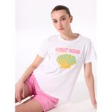 Fabrika Bisiklet Yaka Baskılı T-Shirt, M, 5003224286, Beyaz, Kadın