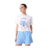 Fabrika Bisiklet Yaka Baskılı T-Shirt, M, 5003224305, Beyaz, Kadın