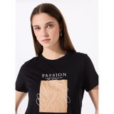 Fabrika Bisiklet Yaka Baskılı T-Shirt, M, 5003224318, Siyah, Kadın