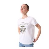 Fabrika Bisiklet Yaka Baskılı T-Shirt, M, 5003224323, Beyaz, Kadın
