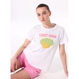 Fabrika Bisiklet Yaka Baskılı T-Shirt, S, 5003224286, Beyaz, Kadın