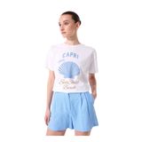 Fabrika Bisiklet Yaka Baskılı T-Shirt, S, 5003224305, Beyaz, Kadın