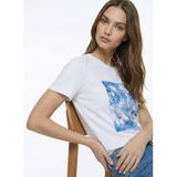 Fabrika Bisiklet Yaka Baskılı T-Shirt, S, 5003327808, Beyaz, Kadın