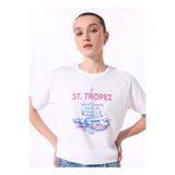 Fabrika Bisiklet Yaka Baskılı T-Shirt, XL, 5003224289, Beyaz, Kadın