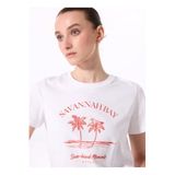 Fabrika Bisiklet Yaka Baskılı T-Shirt, XL, 5003224322, Beyaz, Kadın