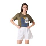 Fabrika Bisiklet Yaka Baskılı T-Shirt, XS, 5003224208, Haki, Kadın