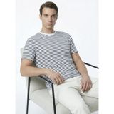 Fabrika Bisiklet Yaka Çizgili Beyaz Erkek T-Shirt F6SM-TST 2996