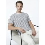 Fabrika Bisiklet Yaka Çizgili T-Shirt, L, 5003330388, Beyaz, Erkek