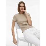 Fabrika Bisiklet Yaka Düz Bej Melanj T-Shirt, S, 5003336218, Bej Melanj, Kadın