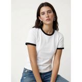 Fabrika Bisiklet Yaka Düz Beyaz - Siyah T-Shirt, S, 5003328005, Beyaz - Siyah, Kadın