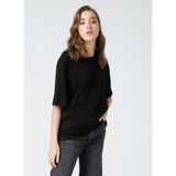 Fabrika Bisiklet Yaka Düz Siyah Kadın T-Shirt DANTITA - M