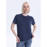 Fabrika Bisiklet Yaka Düz T-Shirt, S, 5003328034, Lacivert, Kadın