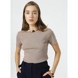 Fabrika Bisiklet Yaka Fitilli Kahve Kadın T-Shirt TEO - M