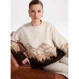 Fabrika Bisiklet Yaka Loose Fit Jakarlı Ekru - Kahve Kazak Kadın F5WL-KZK0253