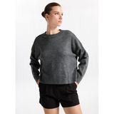 Fabrika Bisiklet Yaka Loose Fit Taşlı Antrasit Melanj Kazak Kadın F5WL-KZK0120 - XL