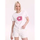 Fabrika Bisiklet Yaka Nakışlı Kırık Beyaz T-Shirt, 2XL, 5003328018, Kırık Beyaz, Kadın