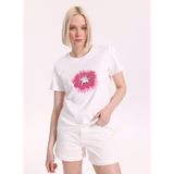 Fabrika Bisiklet Yaka Nakışlı Kırık Beyaz T-Shirt, M, 5003328018, Kırık Beyaz, Kadın
