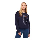 Fabrika Bisiklet Yaka Nakışlı Sweatshırt, XL, 5003030154, Lacivert, kadın