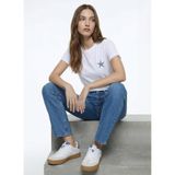 Fabrika Bisiklet Yaka Nakışlı T-Shirt, M, 5003327809, Beyaz, Kadın