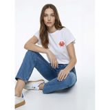Fabrika Bisiklet Yaka Nakışlı T-Shirt, XL, 5003327840, Beyaz, Kadın