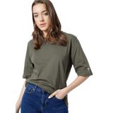 Fabrika Bisiklet Yaka Oversize T-Shirt, M, DANTITA, Haki, Kadın