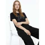 Fabrika Bisiklet Yaka Payetli Siyah Kadın T-Shirt F6SL-TST0352 - XL