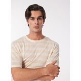 Fabrika Bisiklet Yaka Relaxed Çizgili T-Shirt, M, 5003083527, Bej, Erkek
