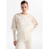 Fabrika Bisiklet Yaka Relaxed Fitilli Ekru Kazak Kadın F5WL-KZK0025
