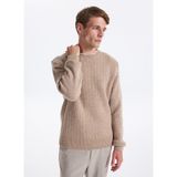 Fabrika Bisiklet Yaka Relaxed Saç Örgü Desenli Vizon Erkek Kazak F5WM-KZK 2322 - XL