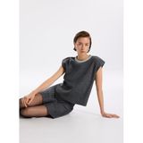 Fabrika Bisiklet Yaka Relaxed Taşlı Kazak, L, 5003273455, Antrasit Melanj, Kadın