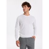 Fabrika Bisiklet Yaka Slim Fit Çizgili Ekru Erkek Kazak F5WM-KZK 2306