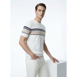 Fabrika Bisiklet Yaka Slim Fit Çizgili Kırık Beyaz Erkek Kazak F6SM-KZK 2300